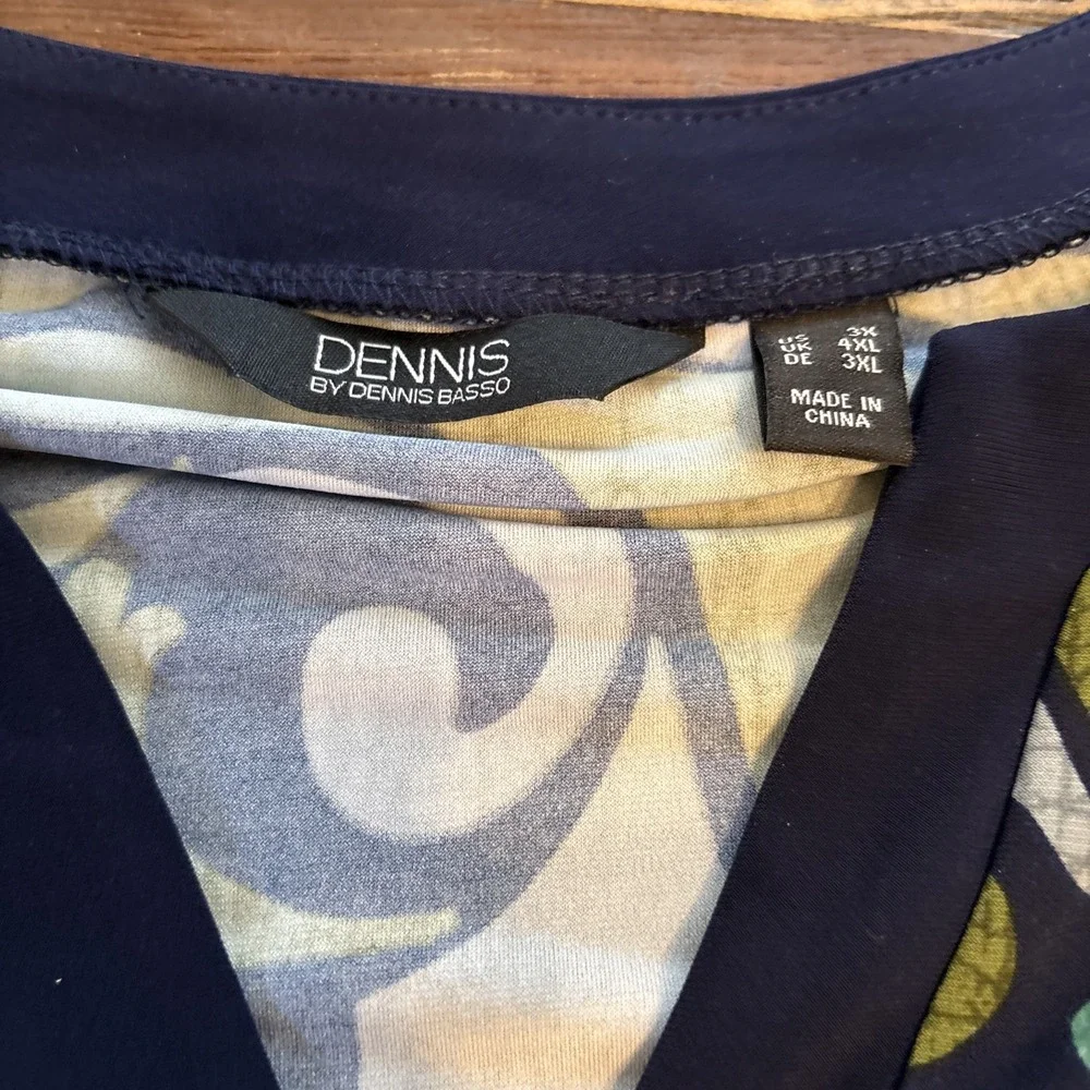 Dennis by Dennis Basso 2pc Long Sleeve top/pant Set 3X Stretch Green Blue Floral